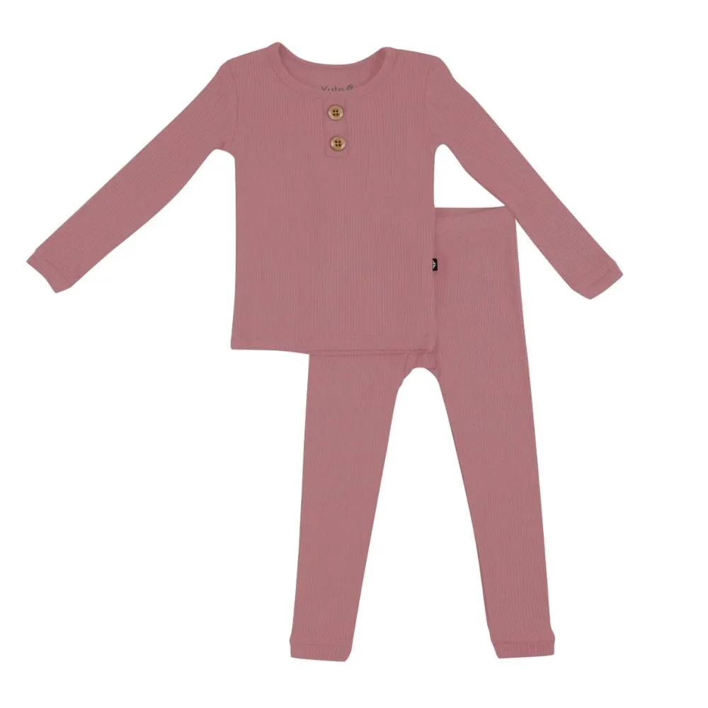 Kyte Baby Ribbed Henley Set - Dusty Rose